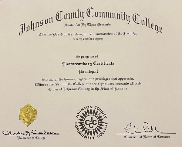 Paralegal Certification from Johnson County Community College